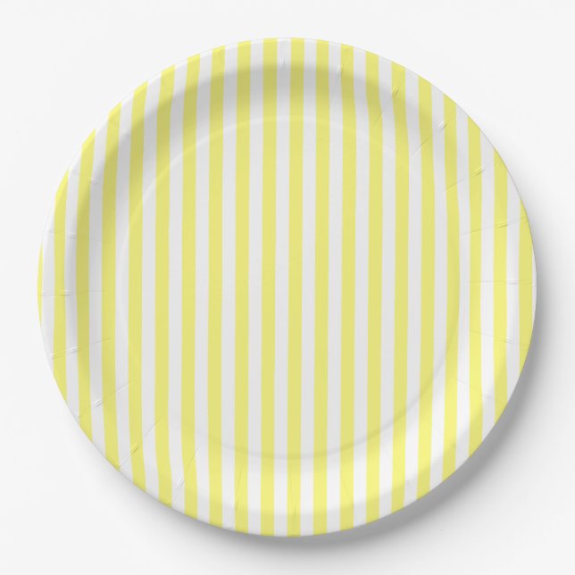 Assiettes En Carton Jaune et blanc rayé personnalisé (Devant)