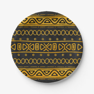 Assiettes En Carton Jaune et noir africains ethniques de motif