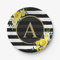 JAUNE FLORAL OR Monogramme noir blanc rayé