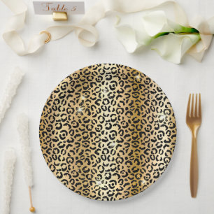 Assiettes En Carton Jaune Glam Parties scintillant noire Leopard