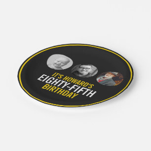 Assiettes En Carton Jaune noir blanc trois photos 85e anniversaire