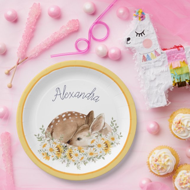 Assiettes En Carton Jaune Notre Petit Cher Cerf, Fleurs De Soleil Mour (Fête)