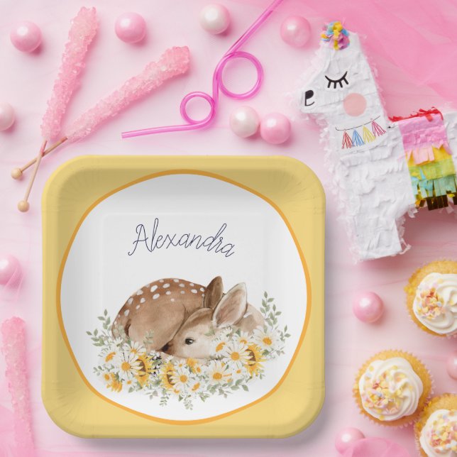 Assiettes En Carton Jaune Notre Petit Cher Cerf, Fleurs De Soleil Mour (Fête)