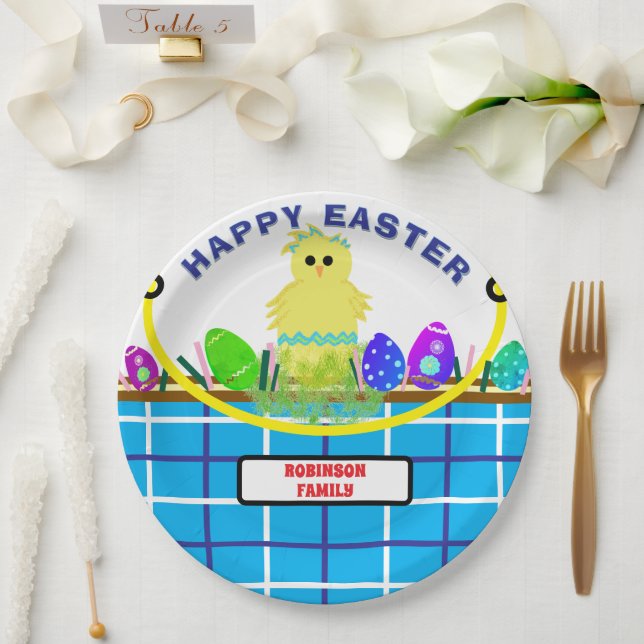Assiettes En Carton Jaune oeuf de poussette Bleu Blanc Pâques Panier (Mariage)