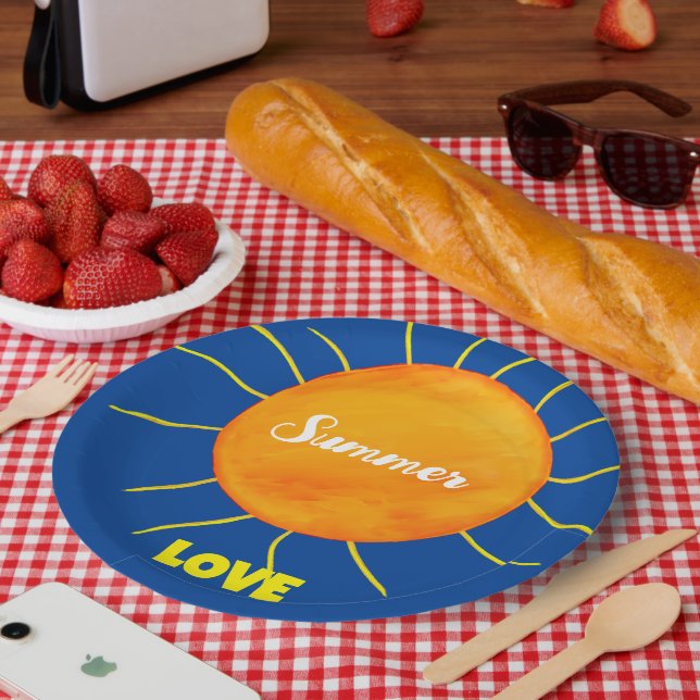 Assiettes En Carton Jaune Orange soleil été amour (Pique-nique)