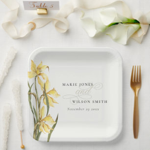 Assiettes En Carton Jaune Rustique Daffodique Floral Mariage Aquarelle