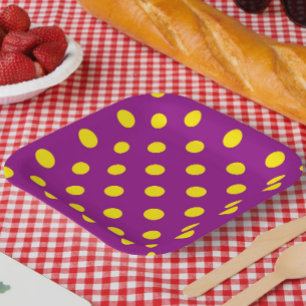 Assiettes En Carton Jaune sur violet Pois design Motif