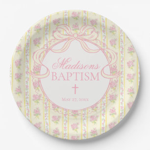 Assiettes En Carton Jaune Vintage Élégant Floral Baptême