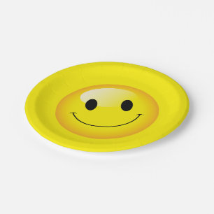 Assiettes En Carton Jaune Visage Joyeux Anniversaire Emoji Party