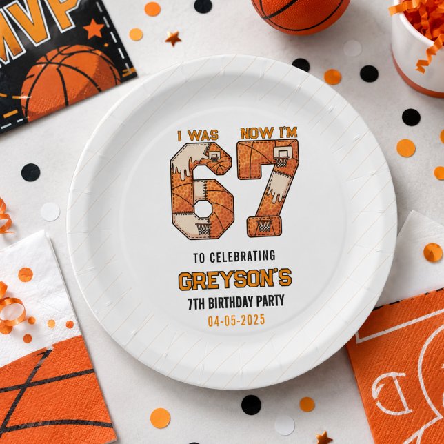 Assiettes En Carton J'avais 6 ans maintenant j'ai 7 ans Basket-ball –  (I Was 6 Now I’m 7 Basketball – 7th Birthday Party Paper Plates
)