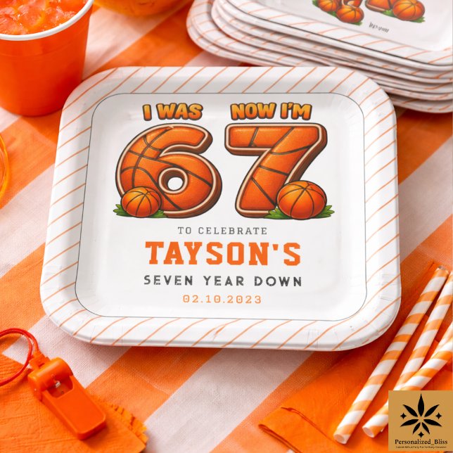 Assiettes En Carton J'avais 6 ans, maintenant j'ai 7 ans Basket-ball – (I Was 6, Now I’m 7 Basketball – All-Star Birthday Paper Plates
)