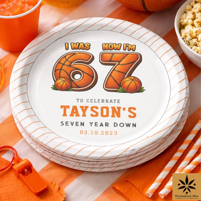Assiettes En Carton J'avais 6 ans, maintenant j'ai 7 ans Basketball –  (I Was 6, Now I’m 7 Basketball – All-Star Birthday Paper Plates
)
