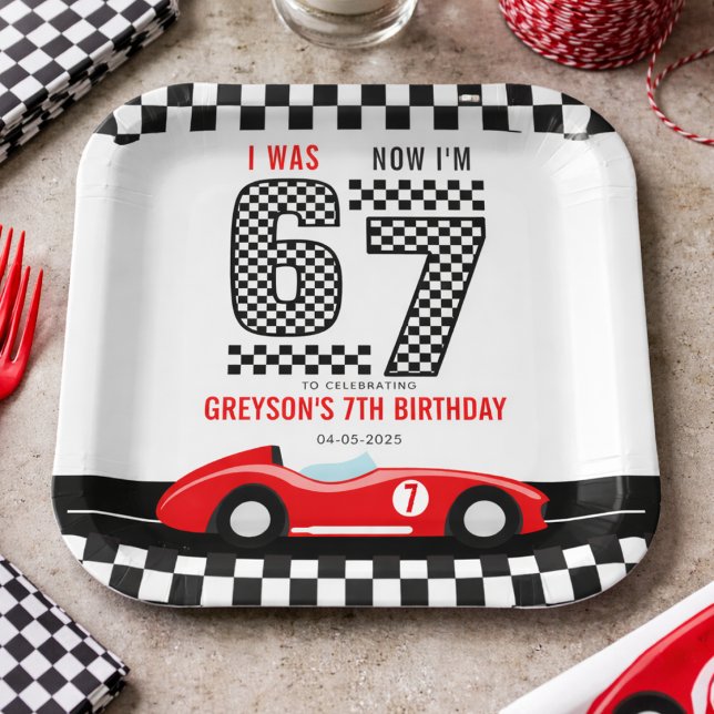 Assiettes En Carton J'avais 6 ans maintenant j'ai 7 ans Fête d'anniver (I Was 6 Now I'm 7 Race Car Boy 7th Birthday Party paper plates)