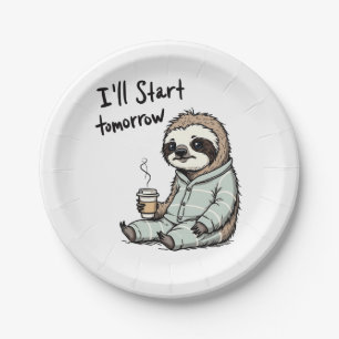 Assiettes En Carton Je commencerai demain Funny Sloth Animal