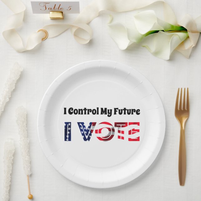 Assiettes En Carton Je contrôle mon avenir - Je vote (Mariage)