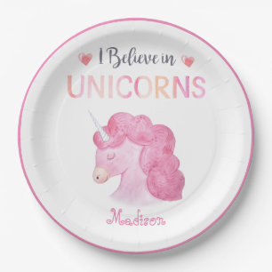 Assiettes En Carton Je crois en Unicorns Pink Nom Birthday Girly