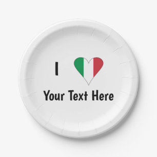 Assiettes En Carton Je (drapeau italien cœur amour) Votre Texte