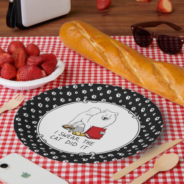 Assiettes En Carton Je jure que le chat l'a fait Samoyed Chien Messy D (Pique-nique)