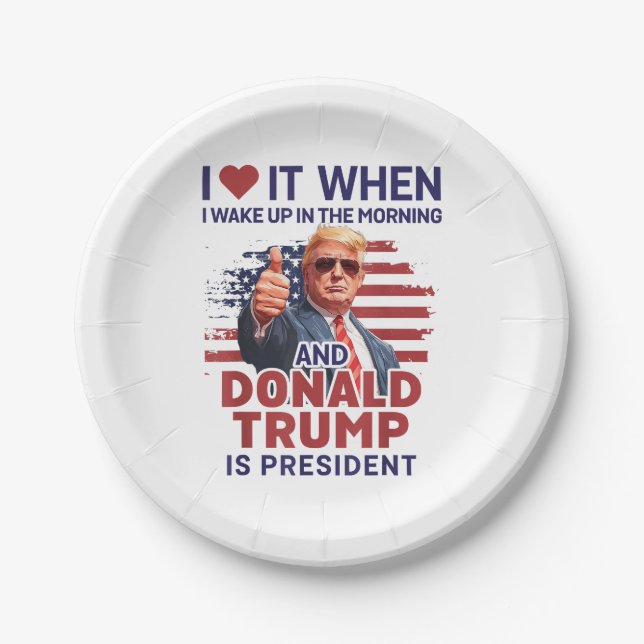 Assiettes En Carton Je L'Aime Quand Je Me Réveille Et Trump Est Le Pré (Devant)