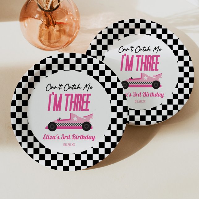 Assiettes En Carton Je ne peux pas me rattraper Pink Race Car 3e fête  (Créateur téléchargé)
