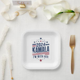 Assiettes En Carton Je suis avec elle Kamala Votez pour 2024 Kamala-Ha