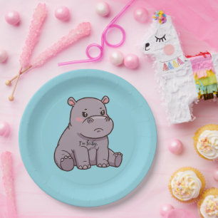 Assiettes En Carton "Je suis choosy." Mignon, Hippopotame de Dessin An