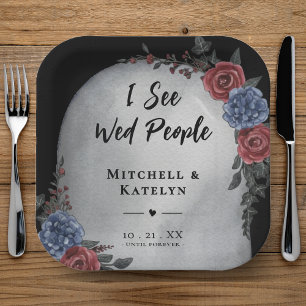 Assiettes En Carton Je vois des gens mariés Pierre tombale Floral Goth