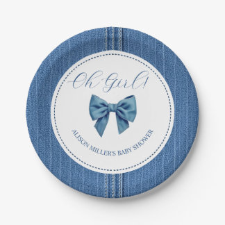 Assiettes En Carton jean bleu avec points de suture et arc bébé douche