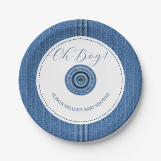 Assiettes En Carton Jean bleu avec points de suture et bouton bébé gar