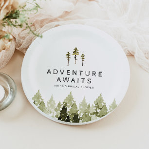 Assiettes En Carton JENNA Lavis Rustique Arbre de Pin Fête de Fiançail