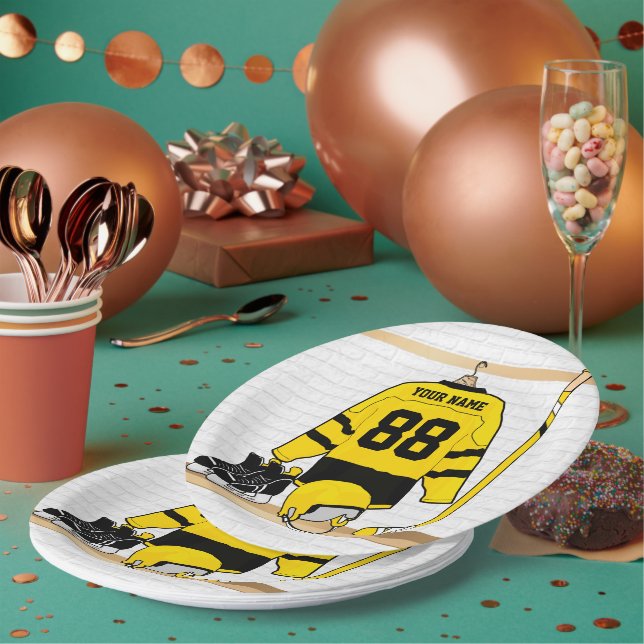 Assiettes En Carton Jersey de hockey sur glace jaune et noir personnal (Multi)