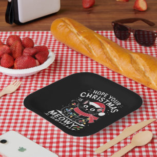 Assiettes En Carton J'espère que votre Noël est félin et lumineux Chat