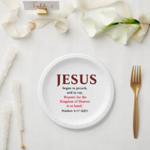 Assiettes En Carton Jésus Commença À Prêcher. Matthieu 4:17 minuscule