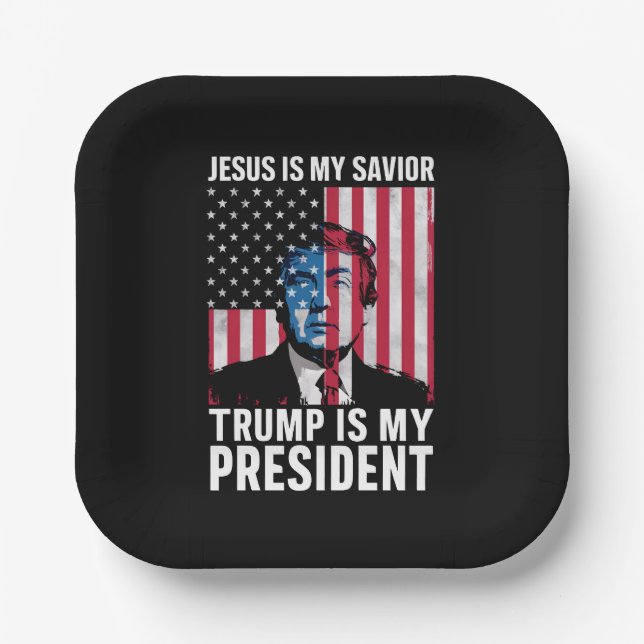 Assiettes En Carton Jésus Est Mon Sauveur Trump Est Mon Président 2024 (Recto)