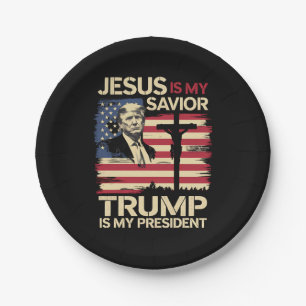 Assiettes En Carton Jésus est mon sauveur Trump est mon président Drap