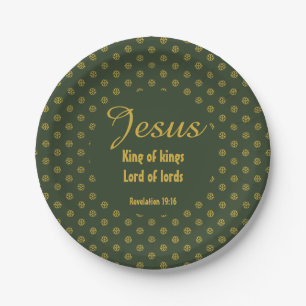 Assiettes En Carton JÉSUS KING OF KINGS Christmas Christian Green Gold