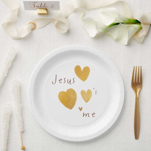 Assiettes En Carton Jésus m'aime. Plaques en papier modernes. (Mariage)
