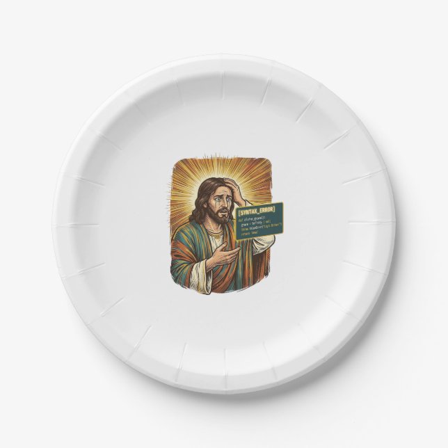 Assiettes En Carton Jésus pleurant Erreur de syntaxe Codage Programmeu (Devant)