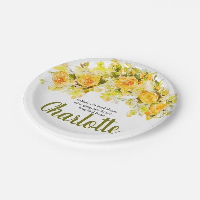 Assiettes En Carton Jet floral jaune et orange magnifique (Angle)