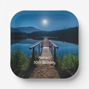 Assiettes En Carton Jetée de nuit sous une Pleine lune