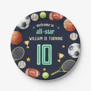Assiettes En Carton jeu bleu enfants garçons Sports 10e anniversaire