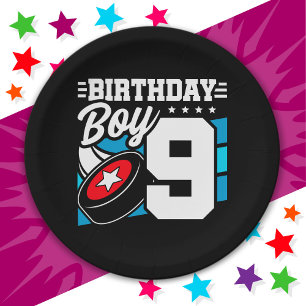 Assiettes En Carton Jeu de hockey de 9 ans Thème 9e anniversaire garço