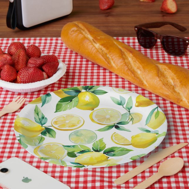 Assiettes En Carton Jeu de mariée bleu citron moderne (Pique-nique)