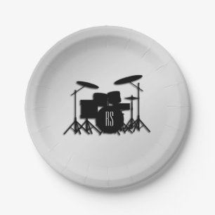 Assiettes En Carton Jeu de tambour Monogramme Argent