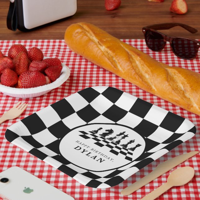 Assiettes En Carton Jeu d'échecs et pièces Nuit Joyeux anniversaire (Pique-nique)