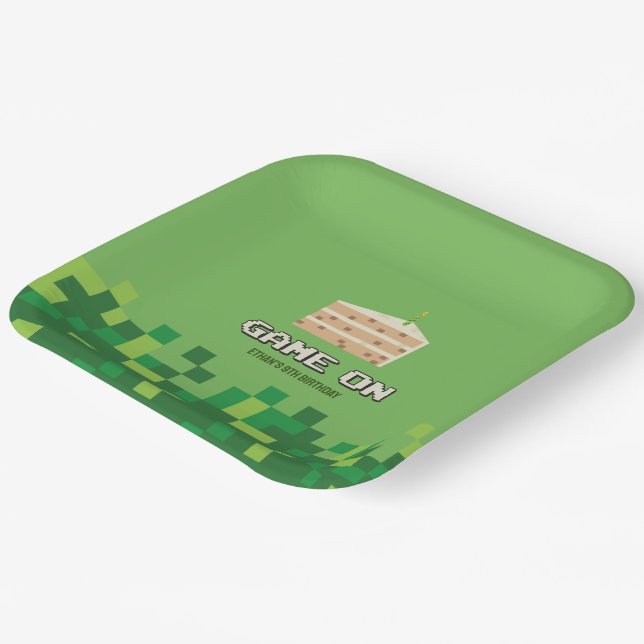 Assiettes En Carton Jeu Pixelé Sur Invitation Anniversaire de enfant (Angulaire)