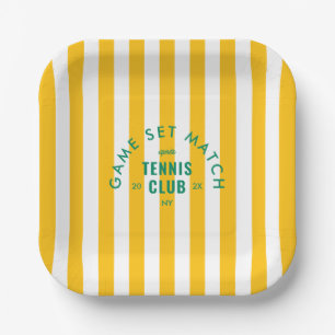Assiettes En Carton Jeu Set Match Après Club de Tennis Rayure Jaune