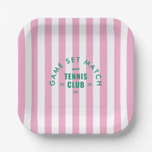 Assiettes En Carton Jeu vert Set Match Après Tennis Club Rayure rose