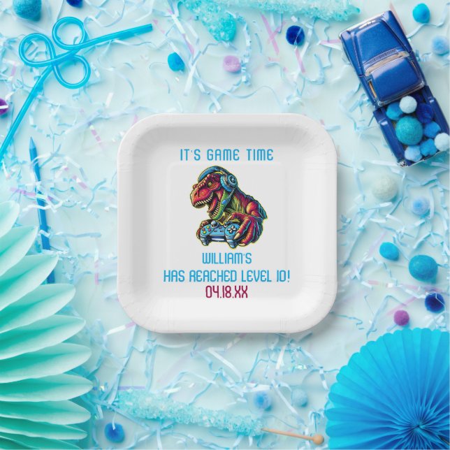 Assiettes En Carton Jeu Vidéo Dinosaur Jeu Anniversaire (Fête)
