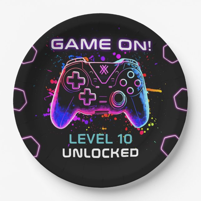 Assiettes En Carton Jeu vidéo fête d'anniversaire (Devant)